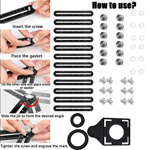 Multi Angle Measuring Ruler,12-Sided Angle Measurement,Tile Holes Measure Ruler with 3-Holes Positioning Apertures,Upgrade Multi Angle Ruler/Metal/Black