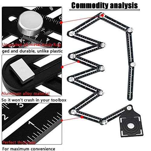 Multi Angle Measuring Ruler,12-Sided Angle Measurement,Tile Holes Measure Ruler with 3-Holes Positioning Apertures,Upgrade Multi Angle Ruler/Metal/Black