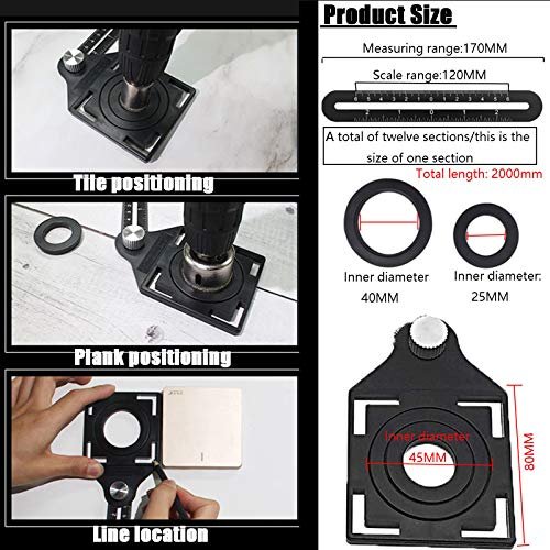 Multi Angle Measuring Ruler,12-Sided Angle Measurement,Tile Holes Measure Ruler with 3-Holes Positioning Apertures,Upgrade Multi Angle Ruler/Metal/Black
