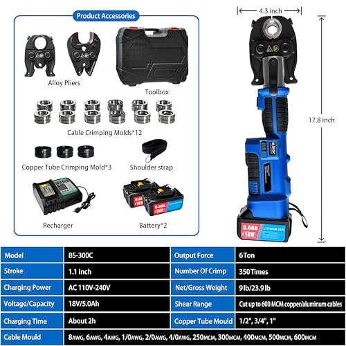 Multifunctional Hydraulic Crimping Tools 18V Hydraulic Cable Crimper + Copper Pipe Crimper + Cable Cutter, ProPress Tools Cable Crimping Tool, Cable Cutting Tool, Copper Crimping Tools
