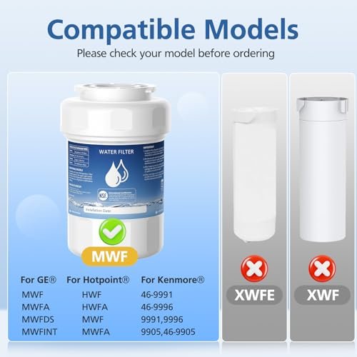 MWF Water Filter Compatible with GE® MWF®, SmartWater MWFP, MWFA, MWFINT, GWF, GWFA, HDX FMG-1, Kenmore® 9991, High Efficiency Filtration and Every 6 Months Value, NSF Certified, 4 Pack