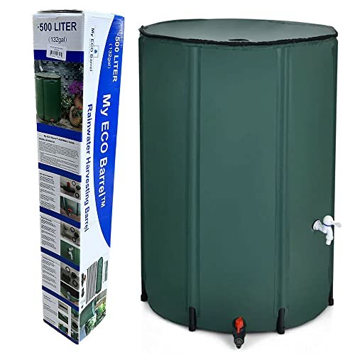 My ECO Barrel™ Rollable/Compressible 132 Gallon Rainwater Harvesting Barrel – Large Rainwater Collection System – High Frequency Welded Seams Plus 360° Zipper, Portable Water Storage Tank; BPA Free