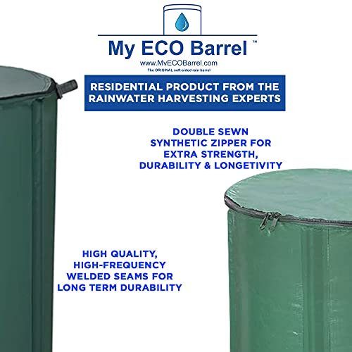 My ECO Barrel™ Rollable/Compressible 132 Gallon Rainwater Harvesting Barrel – Large Rainwater Collection System – High Frequency Welded Seams Plus 360° Zipper, Portable Water Storage Tank; BPA Free