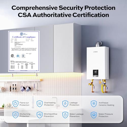 Natural Gas Tankless Water Heater - ORBEK 100,000 BTU Up to 4.3 GPM Indoor Installation - CSA Certified On-Demand Instant Hot Water Heater 3/4" NPT Connector Size