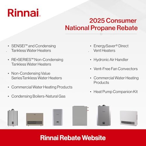 NEW Rinnai RX199iN Condensing Smart Sense Natural Gas or Propane Tankless Water Heater, Indoor or Outdoor Water Heater, Up to 11.1 GPM, 199,000 BTU