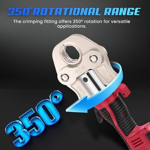 NEWTRY Pro Press Tool Kit Hydraulic Electric Pipe Crimping Tool 1/2",3/4",1",1-1/4",1-1/2", 2" Jaws 350° Rotatable Head Rechargeable 2pcs 5000mAh Batteries for Stainless Steel Copper PEX Pipes
