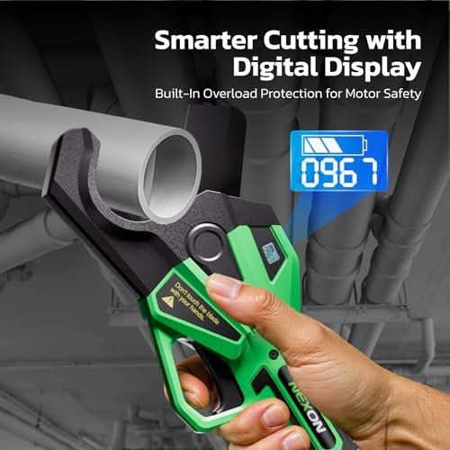 NEXON Electric PVC Pipe Cutter, Cuts up to1-1/2",18V Cordless Ratcheting Pipe Shear with LCD Display & Rechargeable Battery, Plastic Pipe Cutter, PEX Pipe Cutter, PVC Cutter Tool, PVC Ratchet Cutter