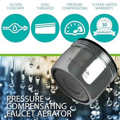 Niagara Conservation N3205N-PC-TU 1-Spray 0.5 GPM .94-in. Pressure-Compensating Needle-Spray Faucet Aerator Chrome, 6-Pack | Bathroom Sink and Kitchen Sink Aerator for Home Improvement