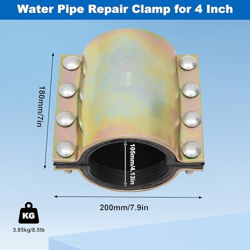 Nisorpa Water Pipe Repair Clamp for 4 Inch Leak Sealer for Pipes Emergency Pipe Repair Kit Plumbing for PE/PVC Pipes,Steel Pipes,Iron Pipes