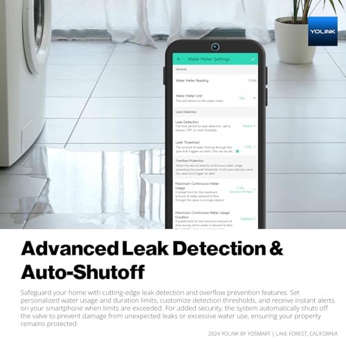 NSF Certified YoLink FlowSmart All-in-One Smart Water Meter & Auto Shutoff for 3/4" Pipes, LoRa Long-Range, Real-Time Leak Detection, 10-Year Battery, 80+ Device Ecosystem, Hub Required