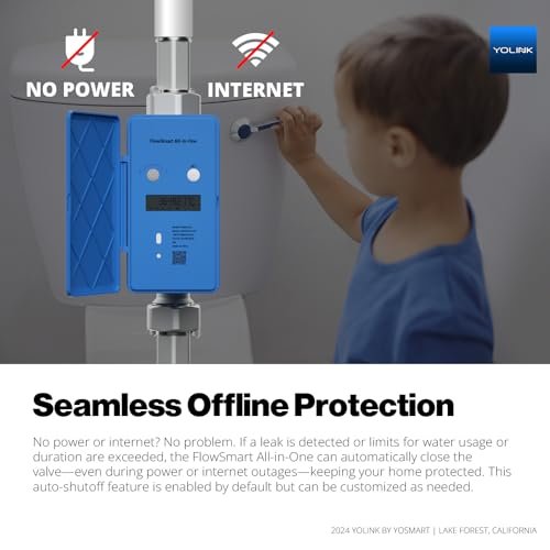 NSF Certified YoLink FlowSmart All-in-One Smart Water Meter & Auto Shutoff for 3/4" Pipes, LoRa Long-Range, Real-Time Leak Detection, 10-Year Battery, 80+ Device Ecosystem, Hub Required
