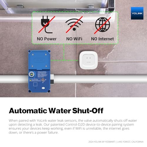 NSF Certified YoLink Leak Protection Kit, 1" Battery-Powered Shutoff Valve w/ Controller + 3 Leak Sensors + Hub, D2D Offline Auto Shutoff, LoRa Long-Range, App/Email/SMS Alerts, 10+ Year Battery