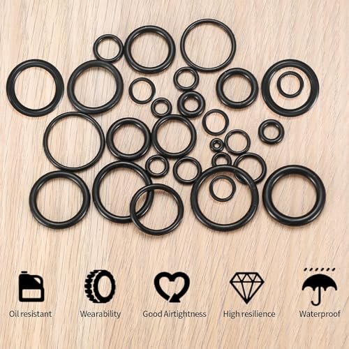 O Ring Assortment Kit, 360 Pcs Rubber Washer Orings, 24 Sizes Pressure Washer O Ring Kit for Faucet, Hose, Automotive, Air Gas Plumbing Sealing Repair O Rings, Black