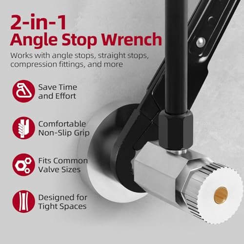 Oriflame Angle Stop Wrench Kit: Adjustable Plumbing Tool Set for 15/16″, 5/8″, 3/8″, and 1/2″ Compression Fittings, Ideal for Faucet, Sink, Toilet, Pipe, Shower Valve Installation and Removal (Black)