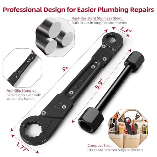 Oriflame Angle Stop Wrench Kit: Adjustable Plumbing Tool Set for 15/16″, 5/8″, 3/8″, and 1/2″ Compression Fittings, Ideal for Faucet, Sink, Toilet, Pipe, Shower Valve Installation and Removal (Black)