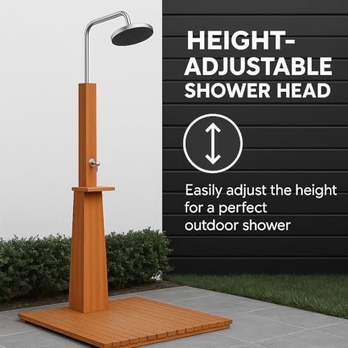 Outdoor Shower Eucalyptus Wood and Steel-Durable, Height-Adjustable, Free-Standing Garden and Pool Shower
