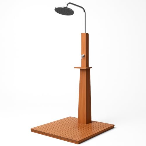Outdoor Shower Eucalyptus Wood and Steel-Durable, Height-Adjustable, Free-Standing Garden and Pool Shower