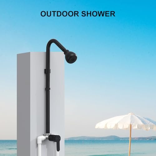 Outdoor Shower System, Matte Black Single Handle Outdoor Shower Faucet with High Pressure Shower Head and Valve for yard(Garden Hose Adapters Included)