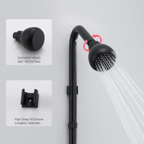 Outdoor Shower System, Matte Black Single Handle Outdoor Shower Faucet with High Pressure Shower Head and Valve for yard(Garden Hose Adapters Included)