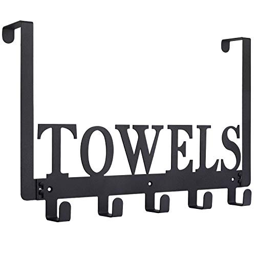 Over The Door Hooks - Towel Holder for Bathroom, Bedroom, Kitchen & Pool - Sandblasted Black Metal Wall Mount