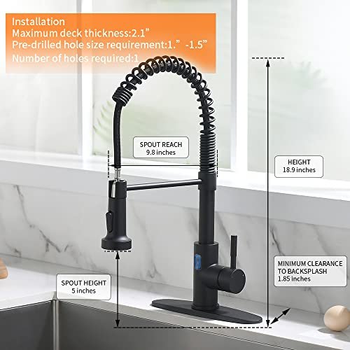 OWOFAN Touchless LED Light Kitchen Sink Faucet Pull Down Sprayer Smart Motion Sensor Activated Hands Free Single Handle Kitchen Faucet Black