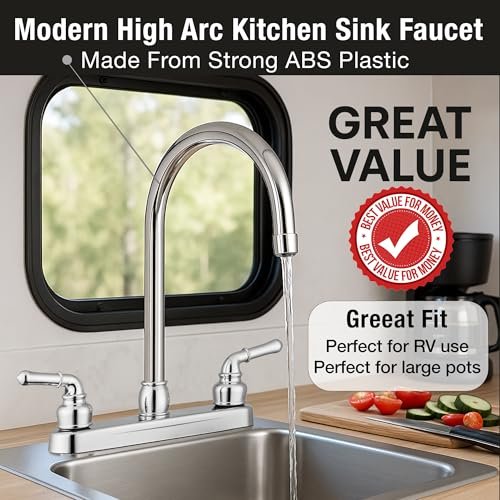Pacific Bay Lynden Modern High Arc Kitchen Sink Faucet - Metallic Plating Over ABS Plastic - (Polished Chrome)