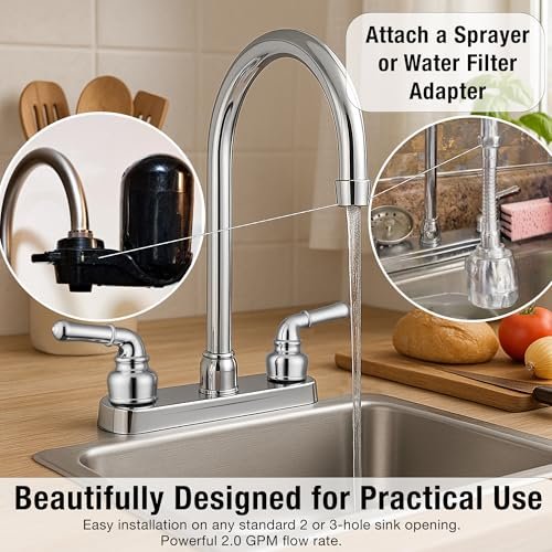 Pacific Bay Lynden Modern High Arc Kitchen Sink Faucet - Metallic Plating Over ABS Plastic - (Polished Chrome)