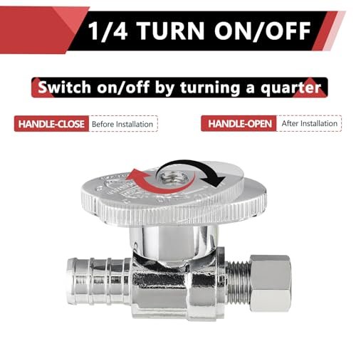 (Pack of 10) EFIELD 1/4 Turn Straight Stop Valve 3/8" OD Compression X 1/2" Crimp Barb Pex Chrome Plated Brass,(VALVE085-10PCS)