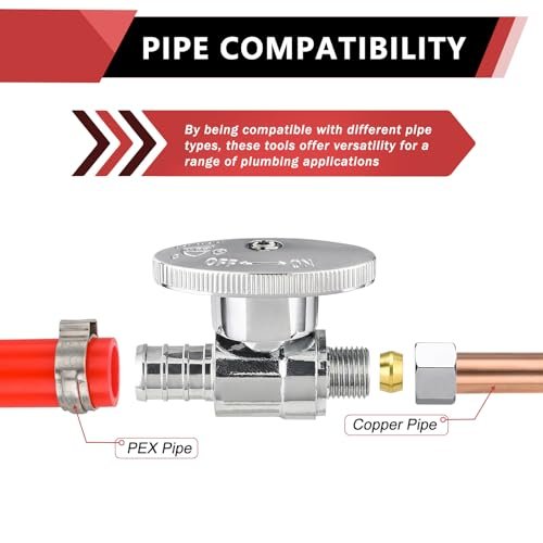 (Pack of 10) EFIELD 1/4 Turn Straight Stop Valve 3/8" OD Compression X 1/2" Crimp Barb Pex Chrome Plated Brass,(VALVE085-10PCS)