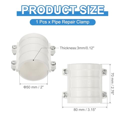 PATIKIL 2 Inch Water Pipe Repair Clamp PVC Leak Sealer for OD 50mm PE/PPR/Pipes and Plumbing (Length 2.7 Inch), White