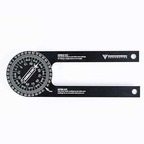 PEC Miter Protractor – 7¼" Manual Angle Finder with Laser-Etched Graduations, 360° Rotation, Durable Aluminum Protractor for Carpentry, Plumbing, and Trim Work