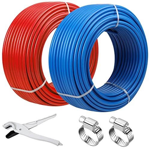 PEX Pipe 1/2 Inch 100ft 2 Rolls PEX Tubing EVOH Pex-B Pipe Non Oxygen Barrier Durable Leakage-Proof Flexible for Residential Water Lines in Homes pex Radiant Heat Tubing(Red+Blue)