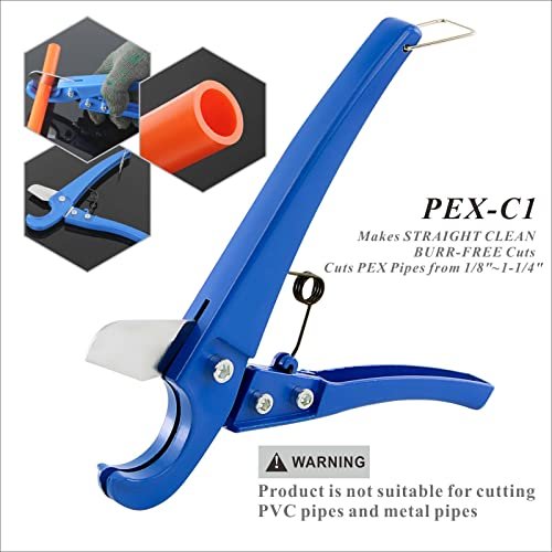 PEX Pipe Clamp Cinch Tool Crimping Tool Crimper for Stainless Steel Clamps from 3/8-inch to 1-inch with 1/2-inch 10PCS and 3/4-inch 10PCS SS PEX Clamps,with Pipe Cutter