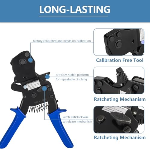 PEX Ratchet Cinch Clamp Tool for Stainless Steel Clamp Rings, One-Hand Ratchet Design Crimper Tool from 3/8", 1/2", 3/4", 5/8" and 1", ASTM2098