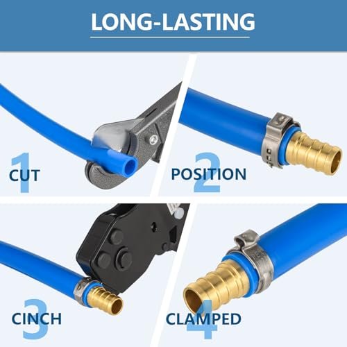 PEX Ratchet Cinch Clamp Tool for Stainless Steel Clamp Rings, One-Hand Ratchet Design Crimper Tool from 3/8", 1/2", 3/4", 5/8" and 1", ASTM2098