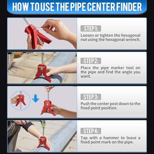 Pipe Center Finder, Magnetic Centering Head Tool to Measure Pipe Diameter 0.5" to 4", Y-Shape Design with Adjustable Dial Bubble Protractor for Pipefitters & Plumbers（red）