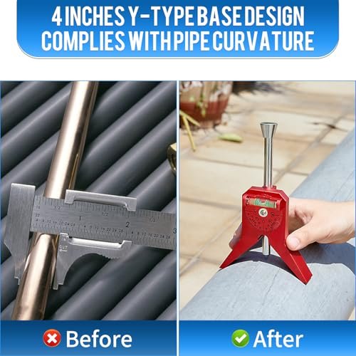 Pipe Center Finder, Magnetic Centering Head Tool to Measure Pipe Diameter 0.5" to 4", Y-Shape Design with Adjustable Dial Bubble Protractor for Pipefitters & Plumbers（red）