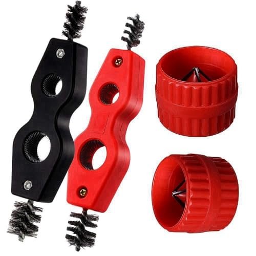 Pipe Cleaner Tool Set,Include 2 Piece Tube Scraper and 2 Piece 4 in 1 Pipe Cleaning Tool, Tube & Fitting Brush, Plumbing and Pipe Deburring Brush