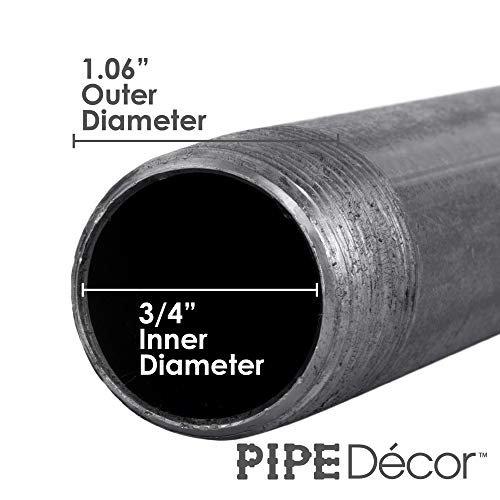 PIPE DECOR 3/4” x 8” Black Steel Plumbing Pipe, Pre Cut, Industrial Steel Grey Fits Standard 3/4 Inch Threaded Black Malleable Iron Fittings, Build Vintage DIY Furniture, 4 Pack