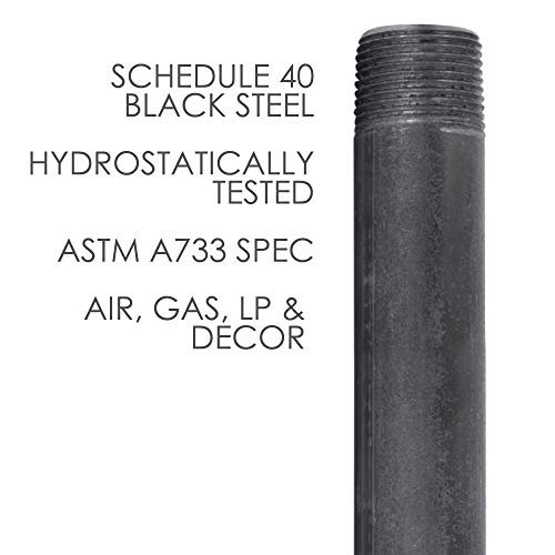 PIPE DECOR 3/4” x 8” Black Steel Plumbing Pipe, Pre Cut, Industrial Steel Grey Fits Standard 3/4 Inch Threaded Black Malleable Iron Fittings, Build Vintage DIY Furniture, 4 Pack