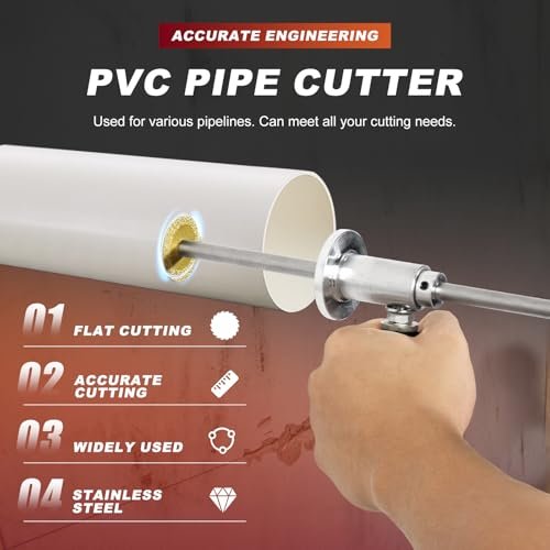 Pipe Inside Cutter for PVC Pipe with 1PC Diamond Grit Cutting Wheel and 1/4" Hex Shank, 7 Inch Adjustable Cutting Depth Stainless Steel Plumbing Cutter Tool Fit for 1-1/2 Inch to 8 Inch Cut