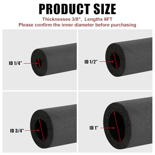 Pipe Insulation Foam Tube - Foam Pipe Insulation for Pipe Freeze Protection and Sharp Edge Protection 1/4" ID x 3/8" THK x 6FT