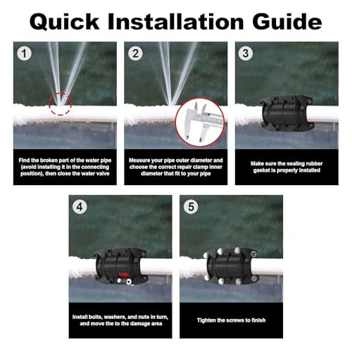Pipe Repair Clamp 2 inch, Water Pipe Leak Repair Clamp, Pipe Repair Kit for Plastic and Metal Pipes, Leak Stopper with Anti-Impact, Suitable for Pipes 51MM OD