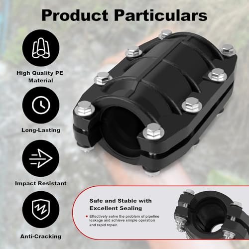 Pipe Repair Clamp 2 inch, Water Pipe Leak Repair Clamp, Pipe Repair Kit for Plastic and Metal Pipes, Leak Stopper with Anti-Impact, Suitable for Pipes 51MM OD
