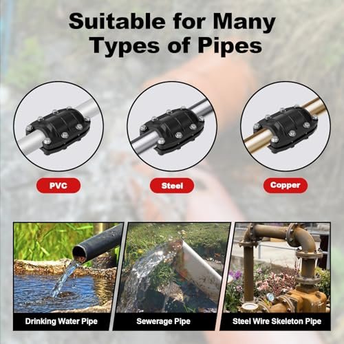 Pipe Repair Clamp 2 inch, Water Pipe Leak Repair Clamp, Pipe Repair Kit for Plastic and Metal Pipes, Leak Stopper with Anti-Impact, Suitable for Pipes 51MM OD