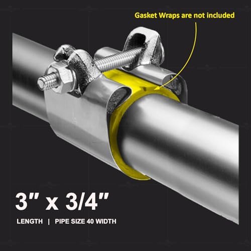 Pipe Repair Clamp 3/4'', IPS Single Bolt, 3” Long, Stainless Steel (5 Pack) Chrome
