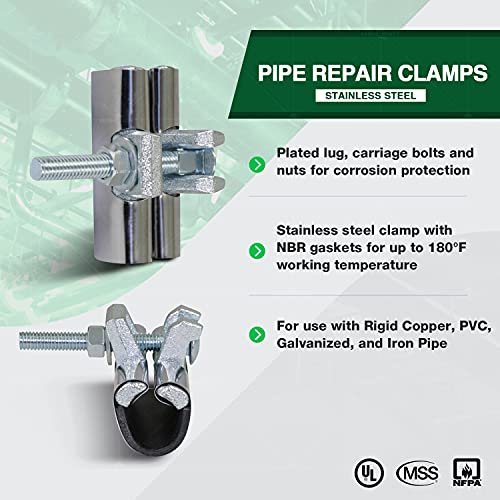 Pipe Repair Clamp 3/4'', IPS Single Bolt, 3” Long, Stainless Steel (5 Pack) Chrome