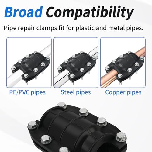 Pipe Repair Clamp Leak Sealer, 3/4 Inch Water Pipe Clamp Repair Kit, for Emergency Pipe Repair of OD 20MM Plastic and Metal Pipes