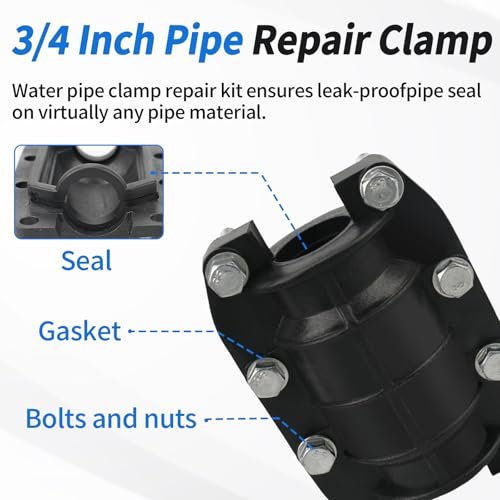 Pipe Repair Clamp Leak Sealer, 3/4 Inch Water Pipe Clamp Repair Kit, for Emergency Pipe Repair of OD 20MM Plastic and Metal Pipes