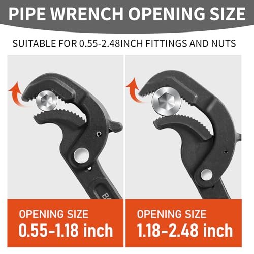 Pipe Wrench Set, 10” and 15” Self Adjusting Wrench 2-Piece Plumbing Tools for 0.55“-2.36”/14-60mm Standard Nuts, Irregular Nuts,Pipes Use